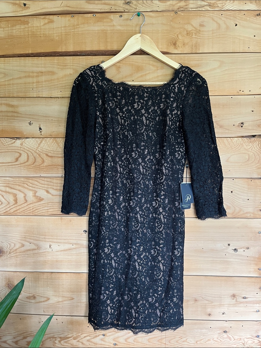 Adrianna Papell Black Lace Long-Sleeve Sheath Dress